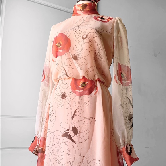 Vintage 1960's Poppy Floral Maxi Long Sheer Sleeve Dress RARE OOAK - Picture 4 of 17